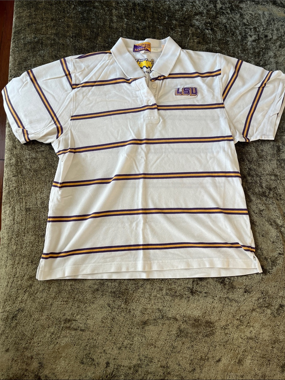 Vintage LSU Striped Polo - White with Purple & Gold Trim